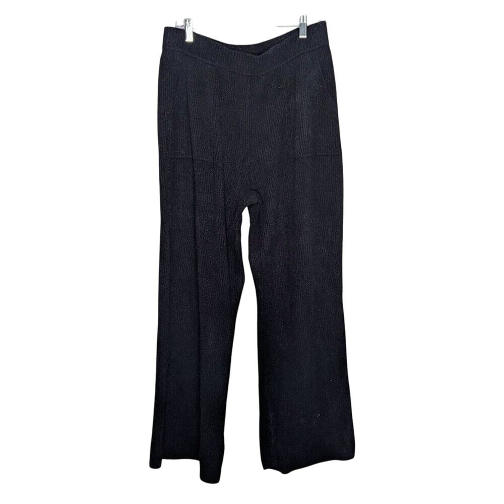 Athleta Black Felicity Cozy Pant Wide Leg Ribbed Cashmere Blend Pockets Size XL